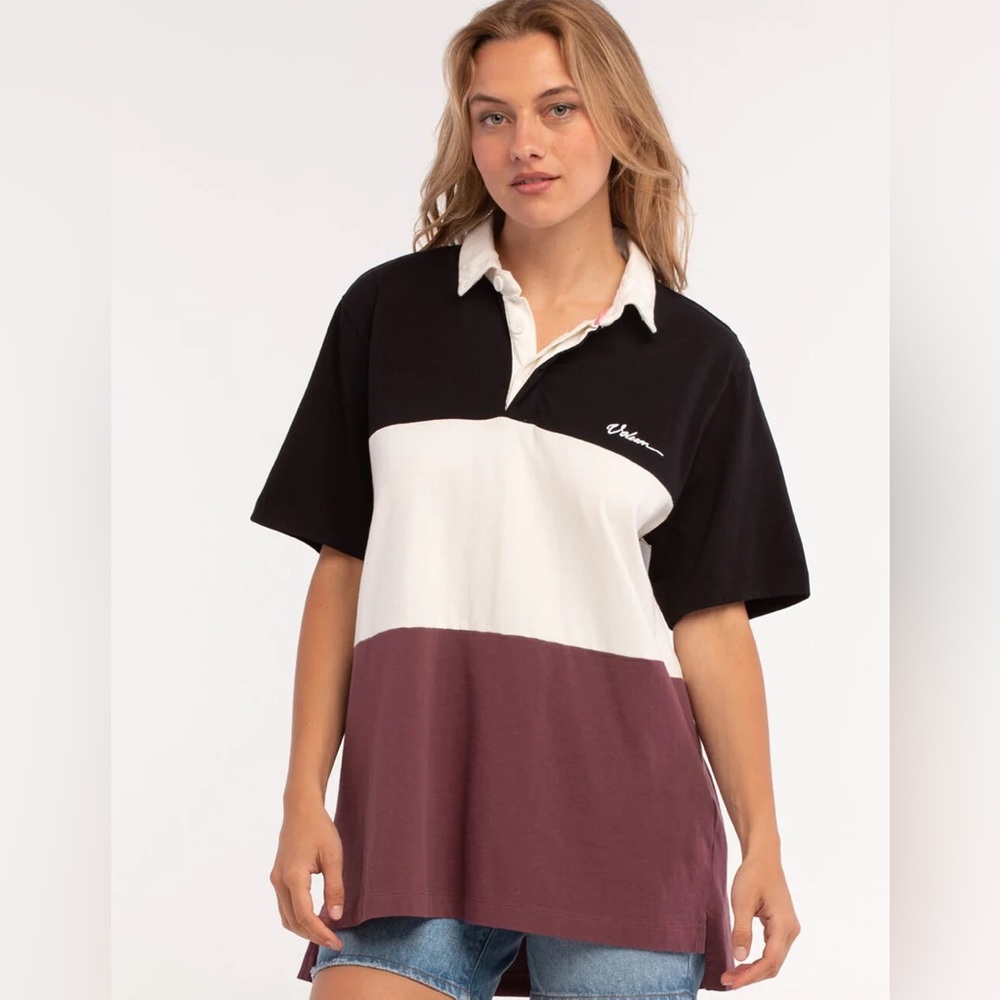 Volcom Women's Coco HO Polo Shirt Multi-Color Large NEW